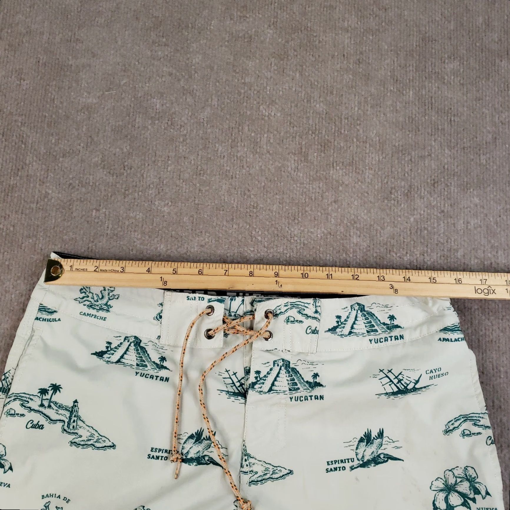 Howler Brothers Howler Brothers Board Shorts Mens 30 Map Print Swim Trunks Drawstring Beige Ocean Travel Geometric Pattern Quick Dry Lined Back Pocket Mens Size US 30 / EU 46 - 5 Thumbnail