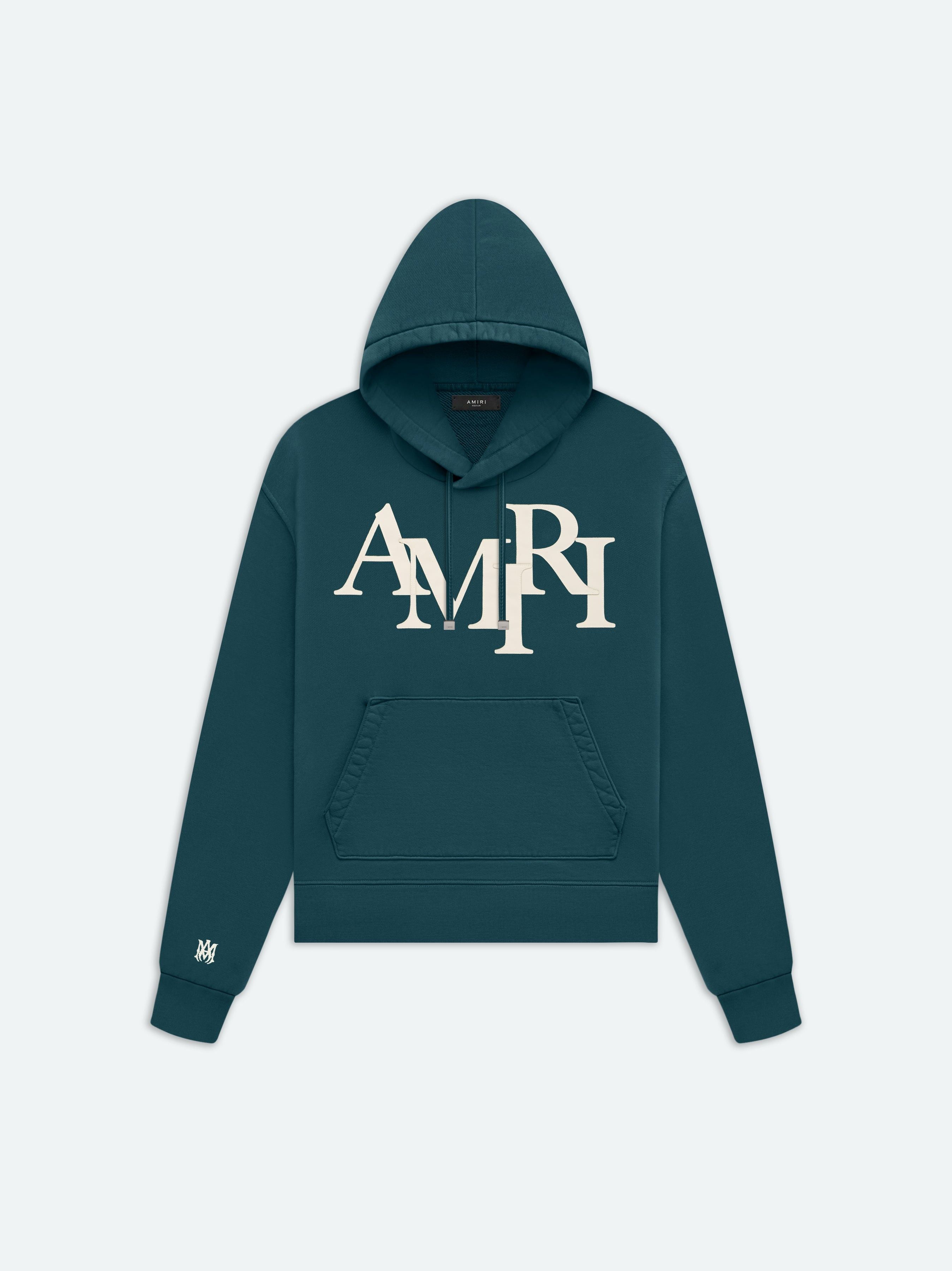 Amiri oc11z0225 Staggered Logo Hoodie in Green Size US M / EU 48-50 / 2 - 1 Thumbnail