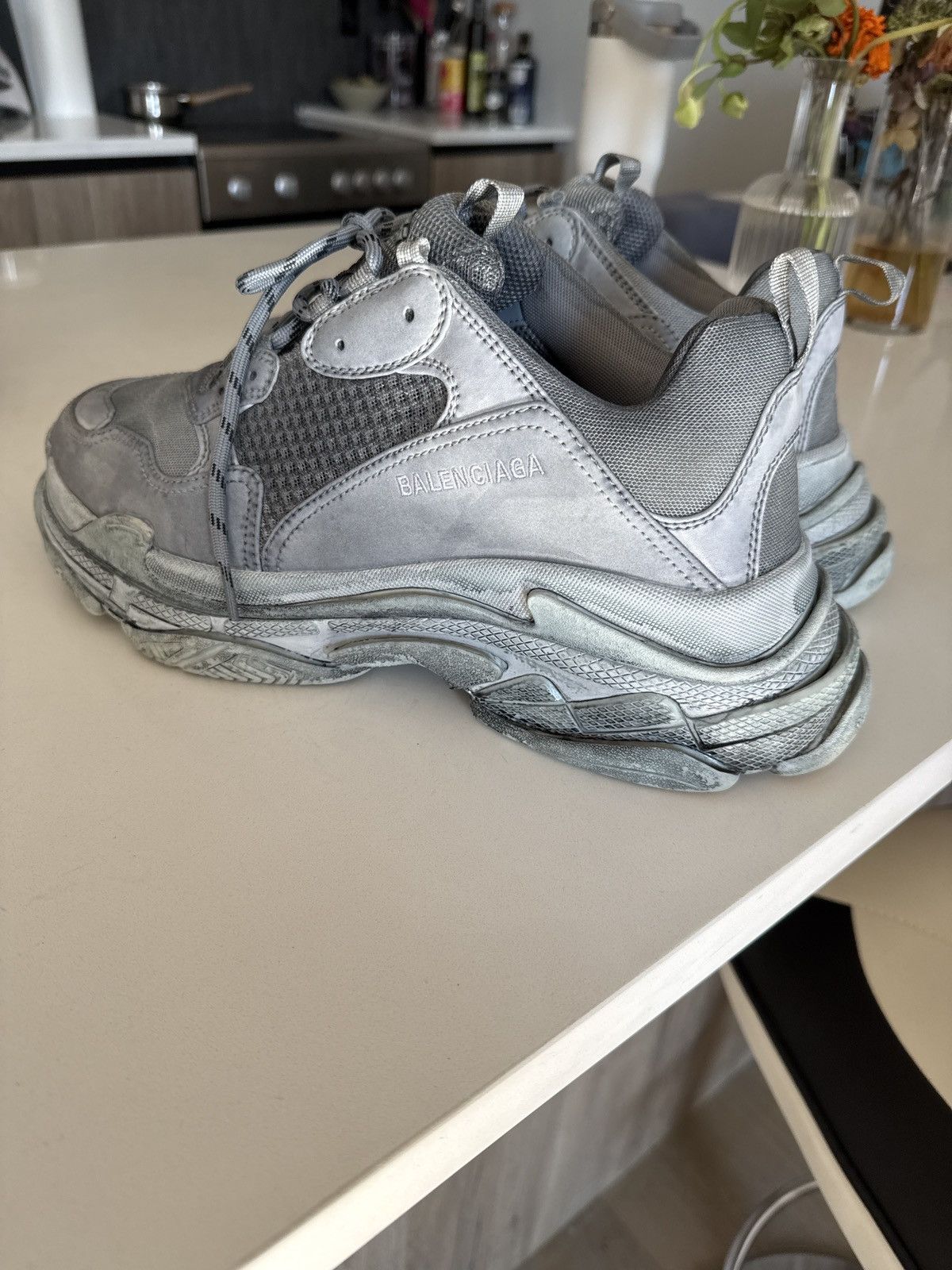 Balenciaga Balenciaga Triple S grey distressed sneakers Size US 12 / EU 45 - 4 Thumbnail