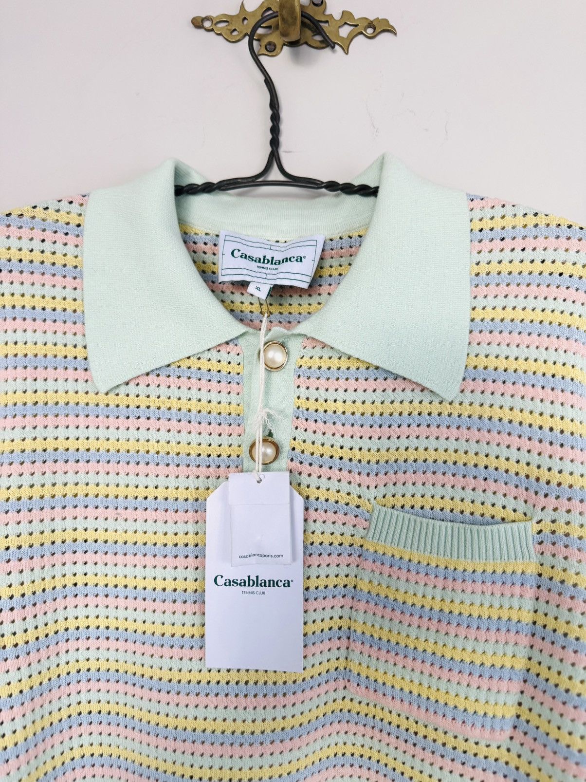 Casablanca Casablanca grandpa knit polo XL mint pastel pearl buttons Size US XL / EU 56 / 4 - 5 Thumbnail