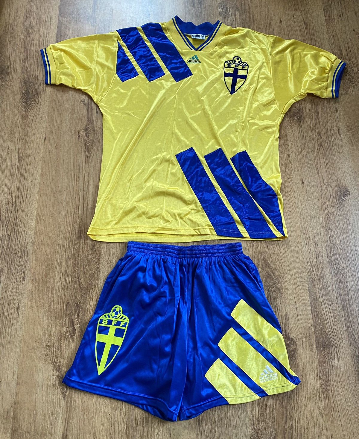 image of Vintage Adidas Equipment Sff Sweden 90's Jersey + Shorts in Yellow, Men's (Size XL)