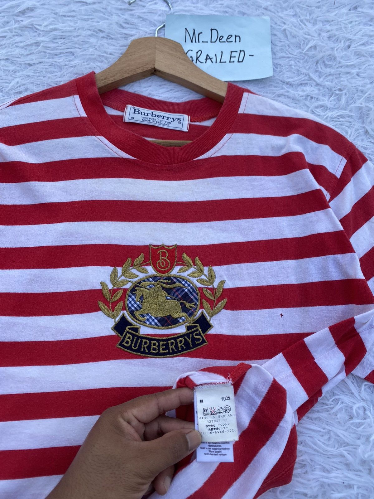 Burberry Rare Vintage Burberry Spellout Biglogo Stripes Tshirt Size US M / EU 48-50 / 2 - 16 Thumbnail