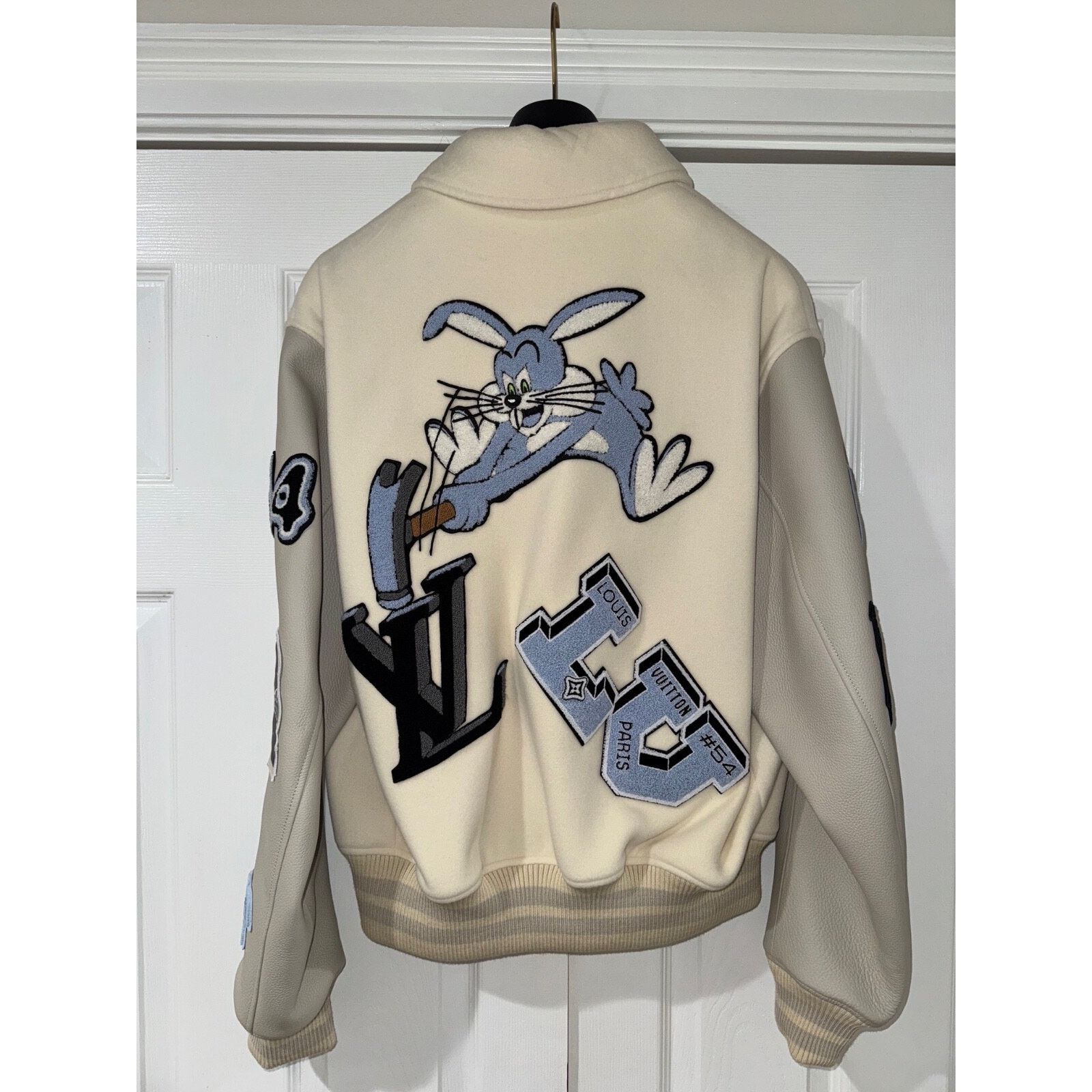 Louis Vuitton Louis Vuitton Leather Jacket Milky White Blue Patch 50 Size US M / EU 48-50 / 2 - 12 Thumbnail