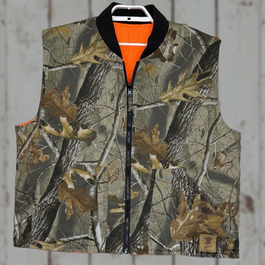 Vintage Bob Allen Vest Mens Large Realtree Hardwood Camo Blaze Orange Reversible Hunting Size 42R - 1 Thumbnail