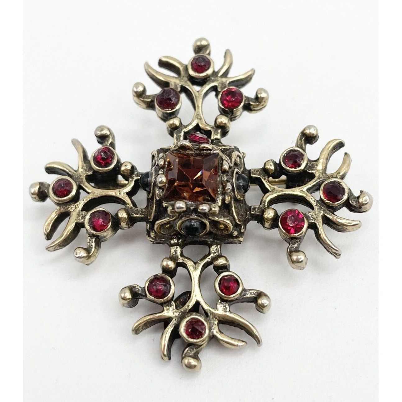 Vintage Vogue Jlry Maltese Cross Rhinestone Glass Brooch Pin