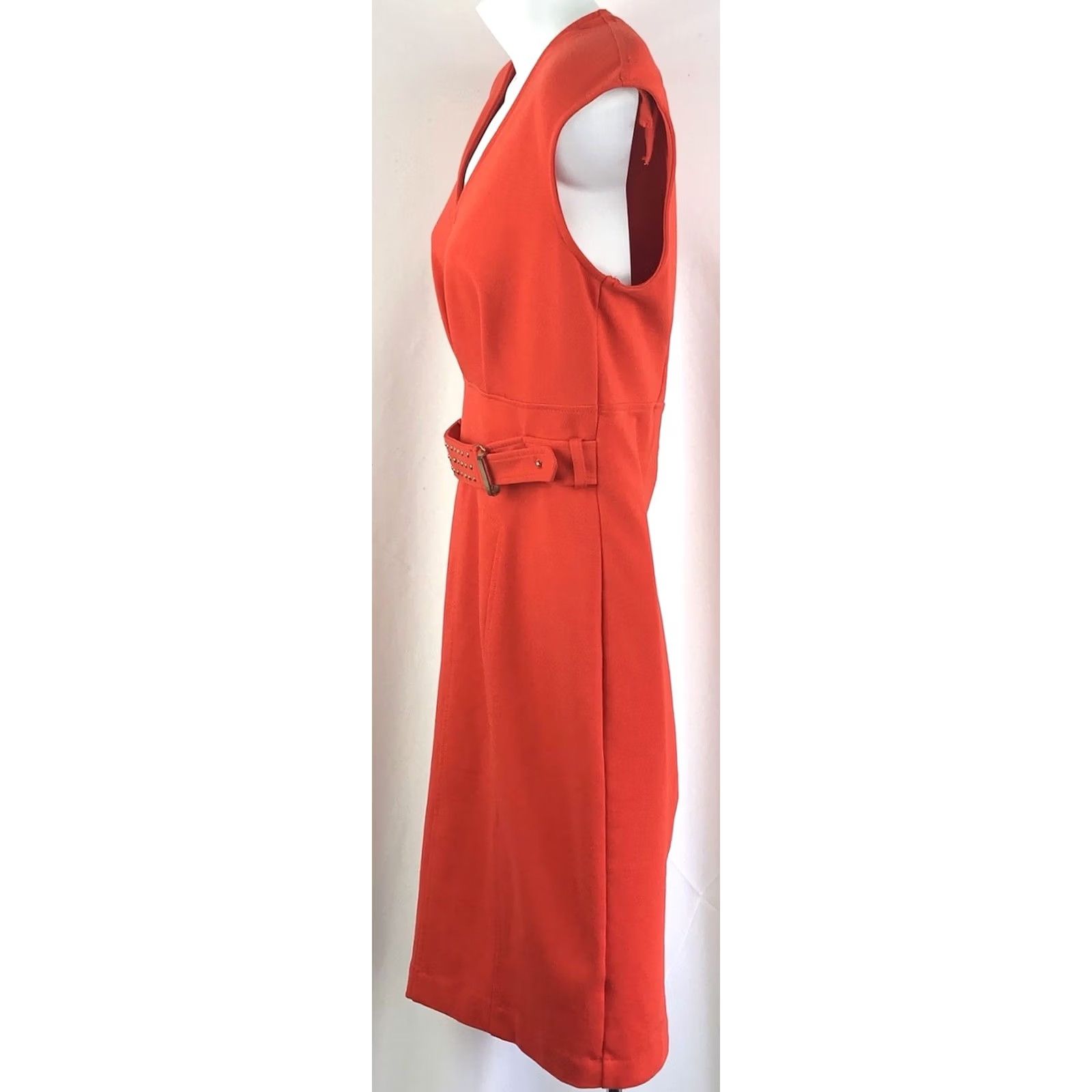 Vintage VINTAGE Jennifer Lopez Dress Sleeveless Sheath 6 Orange V-Neck Stud Belt Knee Length Career Workwear Women Women's Size M / US 6-8 / IT 42-44 - 2 Thumbnail