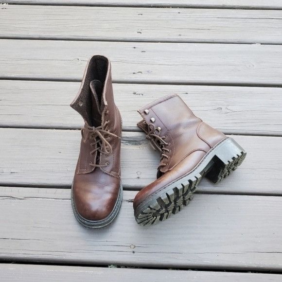 American Eagle Outfitters × Vintage Vintage 90s y2k Bratz Brown Leather Lace-up Chunky Lug Platf Size US 8 / IT 38 - 9 Thumbnail