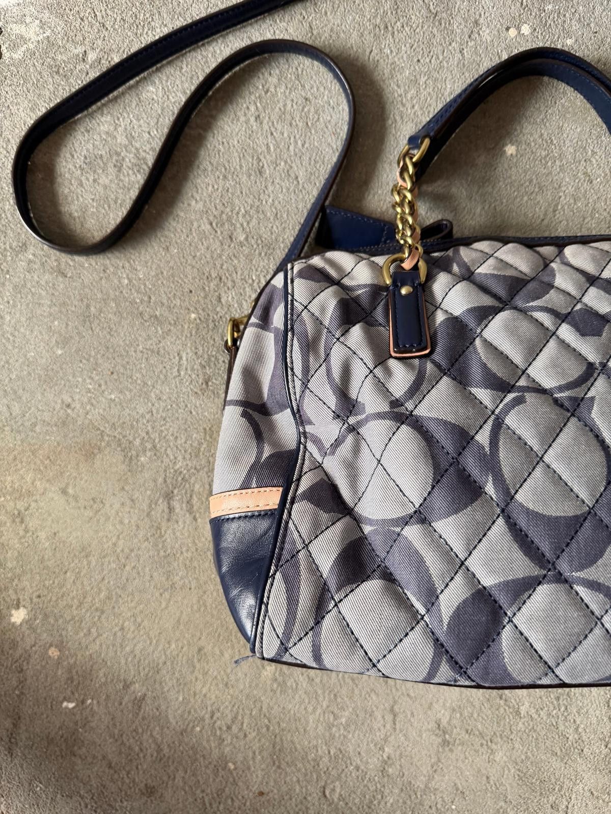 Coach 2Way Signature Poppy Quilted Shoulder Bag Grey/Navy