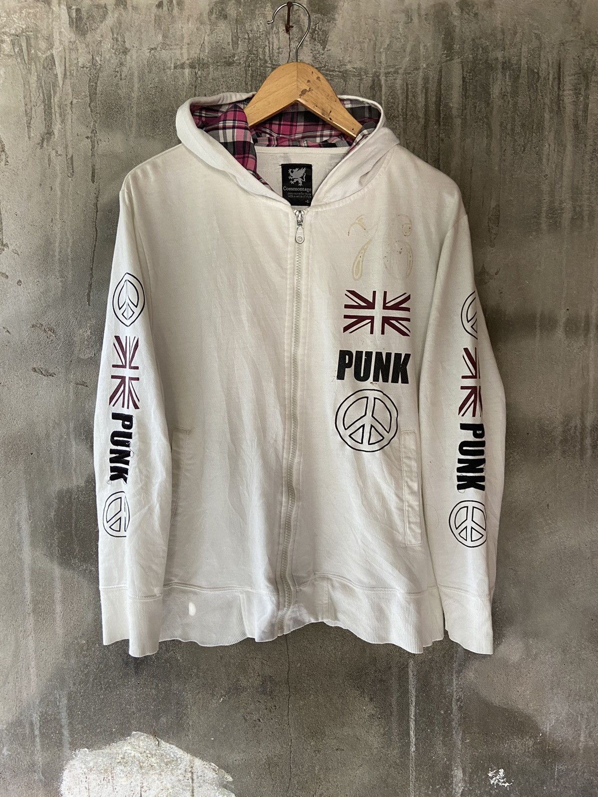 image of Hysteric Glamour x If Six Was Nine Commontage Punk 76 Trashed Zip Hoodie in White (Size Large)