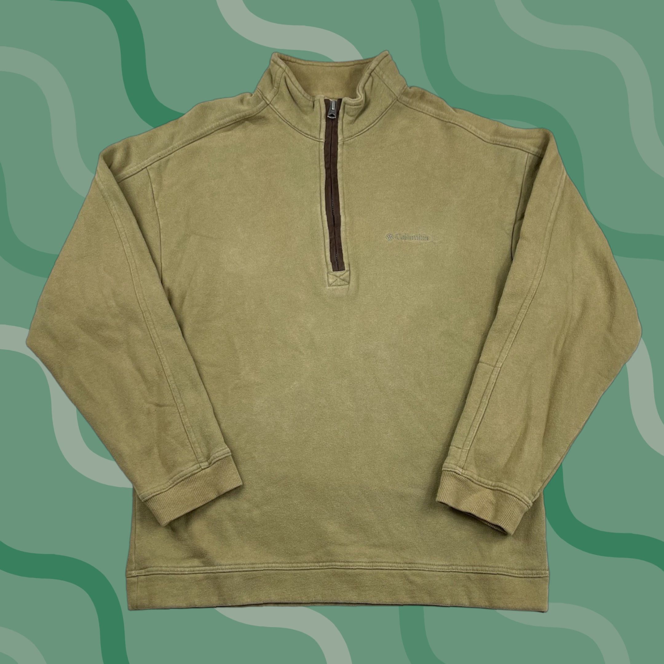 Olive Columbia 1/4 Zip Sweater Military Olive Green Pullover Sz M Sweatshirt Mens Regular Size M Green Solid Knit-Fleece Zippered Casual Comfort Top Size US M / EU 48-50 / 2 - 1 Thumbnail