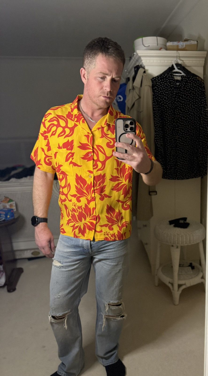 ERL SS23 $415 ERL Hawaiian ss floral tropical shirt M orange red Size US L / EU 52-54 / 3 - 8 Thumbnail
