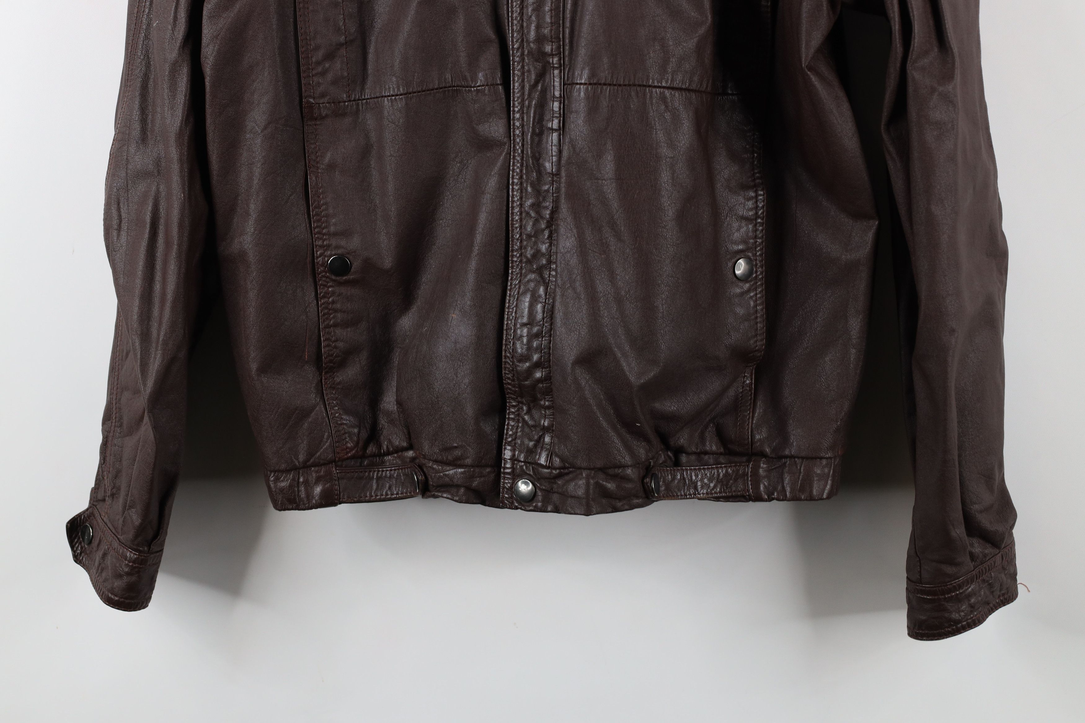 Vintage Vintage 70s Streetwear Hooded Leather Bomber Jacket Brown Size US L / EU 52-54 / 3 - 3 Thumbnail