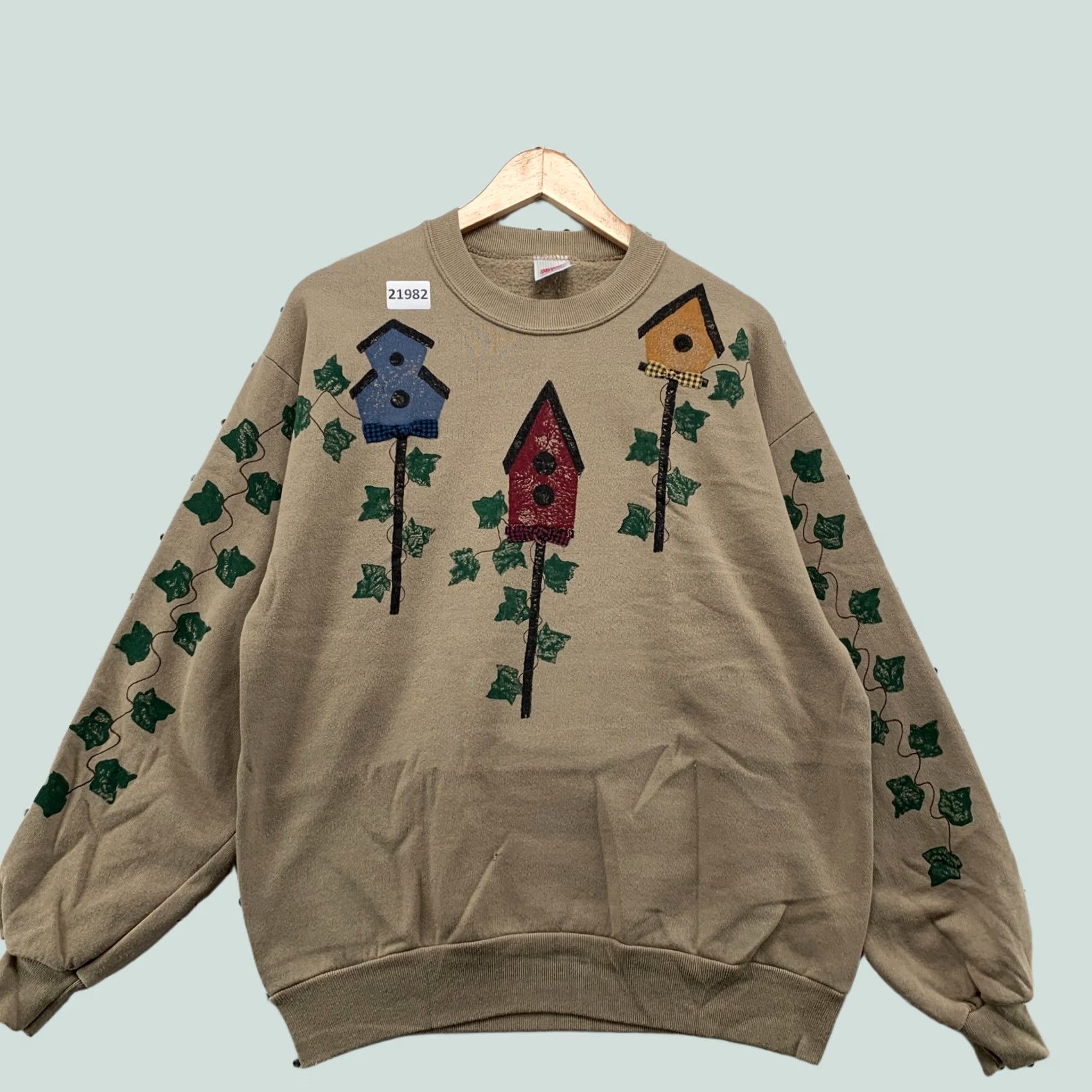 Jerzees VINTAGE Birdhouse Leaf Sweatshirt Brown Mens L Crewneck Pullover 90s Jerzees Canvas Pullover Size US L / EU 52-54 / 3 - 1 Thumbnail