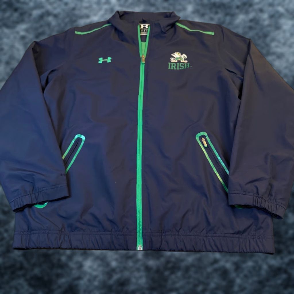 Under Armour Notre Dame Fighting Irish Jacket Large Navy Green Full Zip Mens
