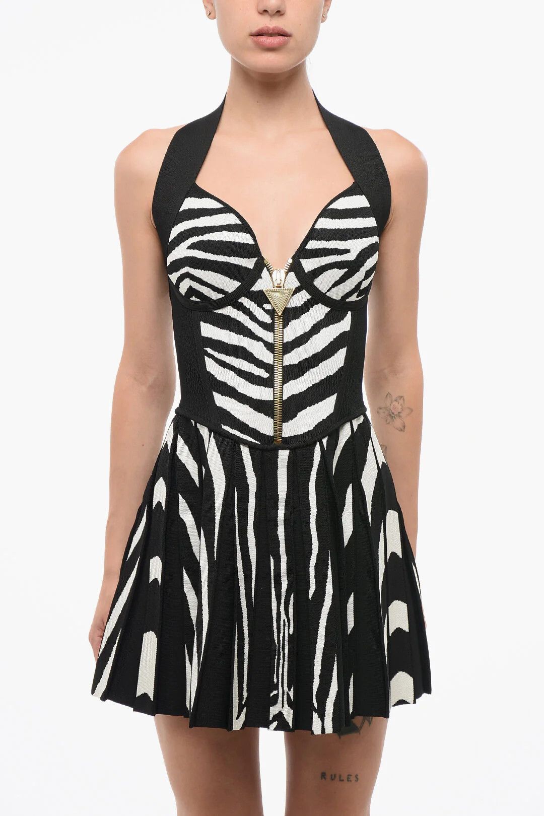 Balmain og1mm0326 Halterneck Mini Dress in Black/White Size XS / US 0-2 / IT 36-38 - 4 Thumbnail