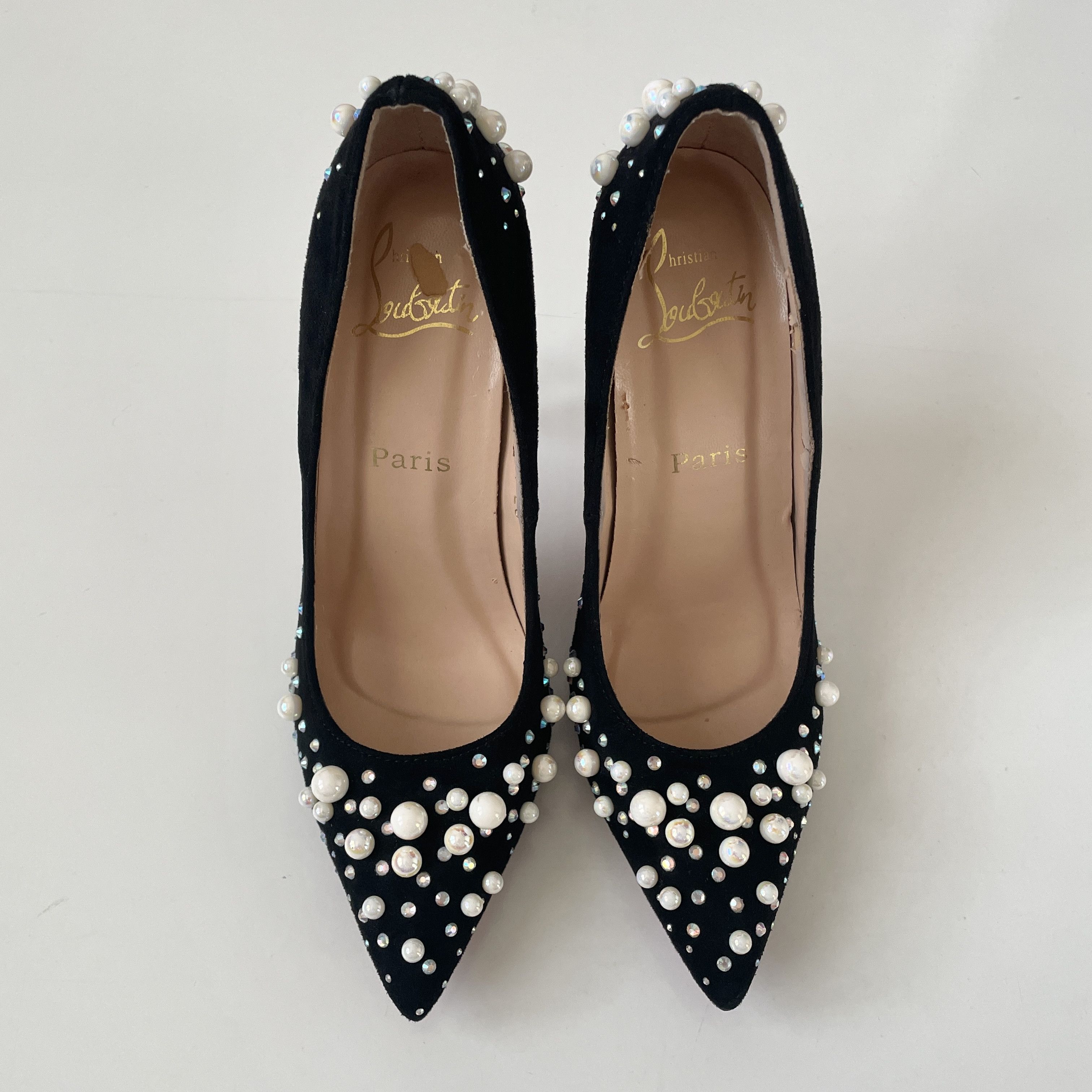 Christian Louboutin RARE 👠 Christian Louboutin Black Suede Embellished Pump Size US 5 / IT 35 - 2 Thumbnail
