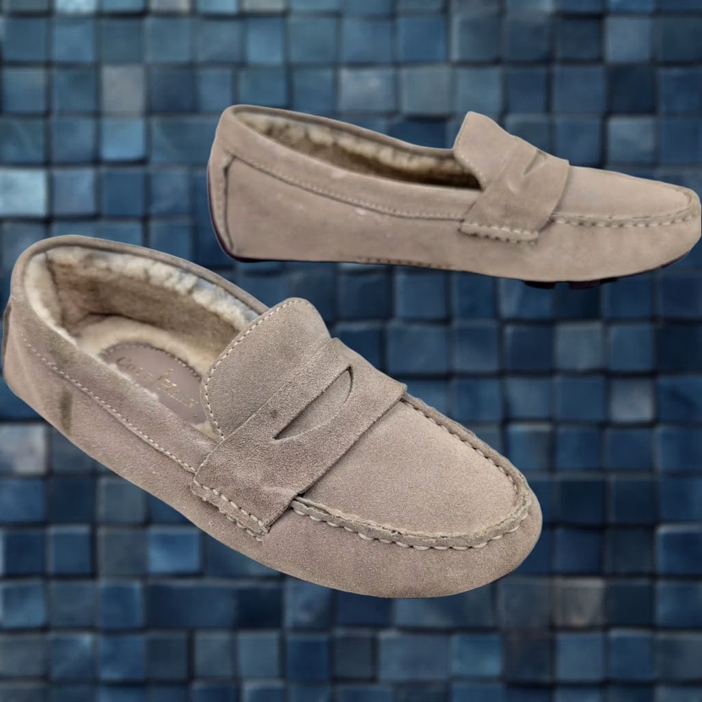 Vintage VINTAGE L.L. Bean Penny Loafer Women 6B Beige Suede Shearling Lined Nike Air Sole Size US 8 / IT 38 - 1 Thumbnail