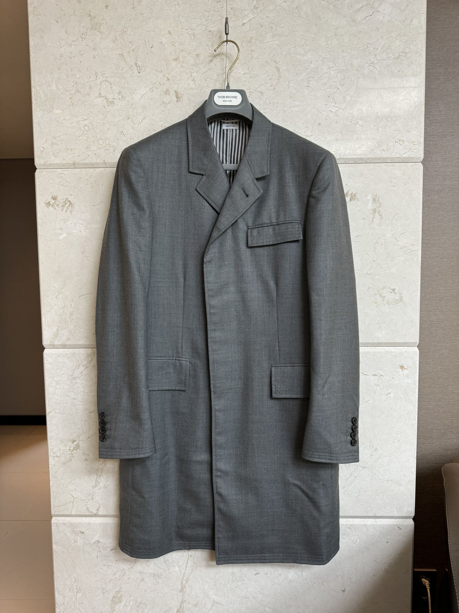 image of ​Thom Browne / Super 120S Chesterfield Overcoat​ ​/ 3​ in Grey, Men's (Size Medium)