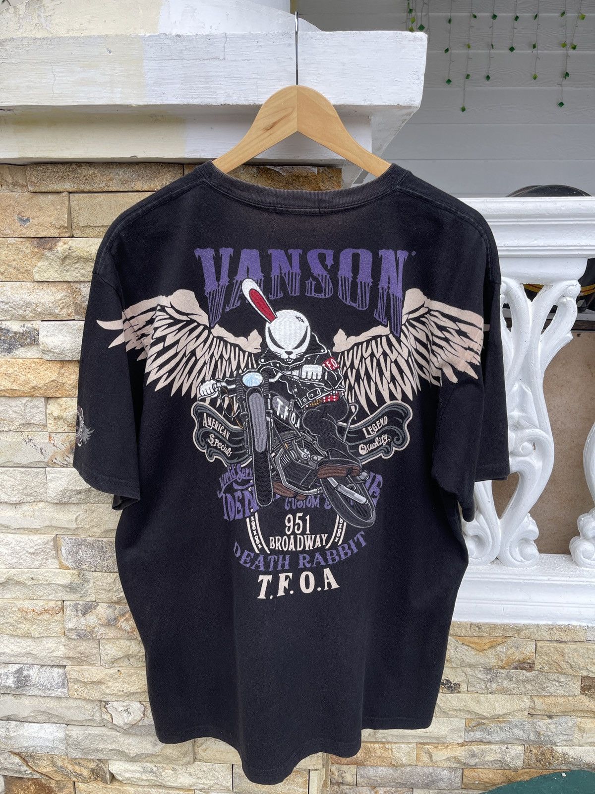 Japanese Brand Rare🔥 VANSON Leather Death Rabbit TFOA Embroidered Tee Size US XL / EU 56 / 4 - 1 Thumbnail