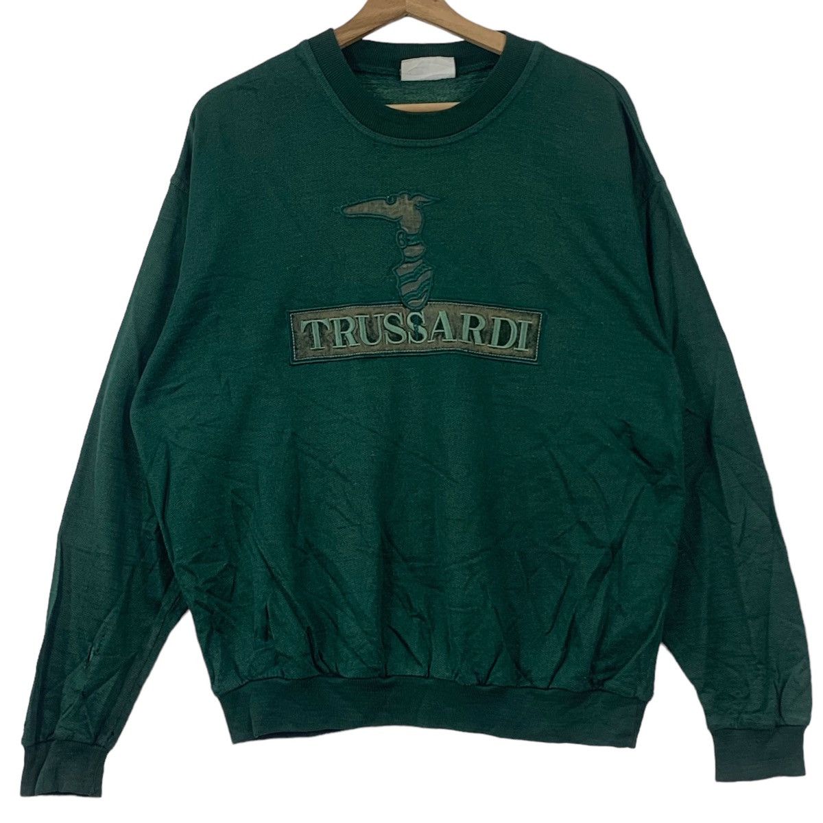 Vintage TRUSSARDI ITALY Embroidered Green Sweatshirt Sweater