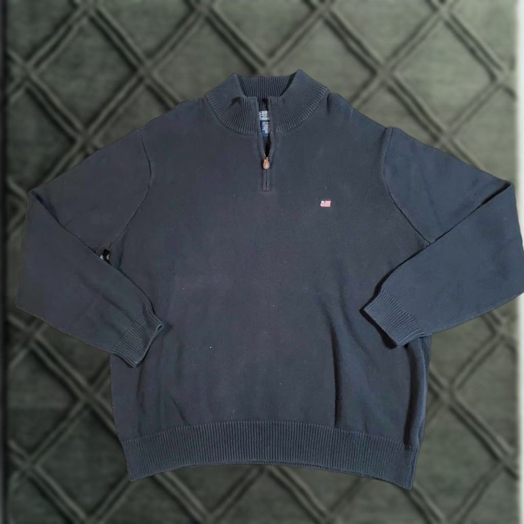 Ralph Lauren VINTAGE Polo Ralph Lauren Quarter Zip USA FLAG Embroidered Sweater 2XLT Black Mens XL Big & Tall Polo USA Flag Embroidered Pullover Vintage Rare Size US XXL / EU 58 / 5 - 1 Thumbnail