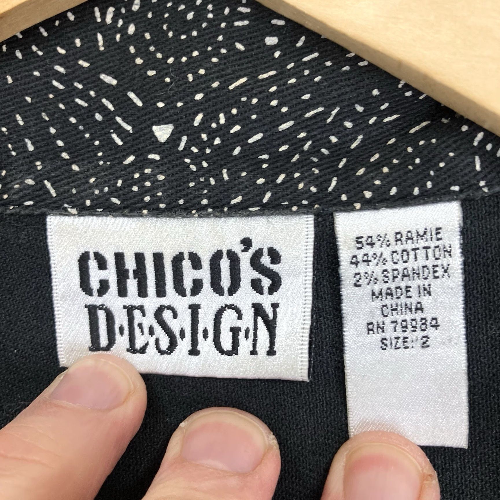 Vintage Chico's Jacket Women L Black Geometric Denim Short Button Military 90s Art Biker Bohemian Retro Rock Womens Size L / US 10 / IT 46 - 4 Thumbnail