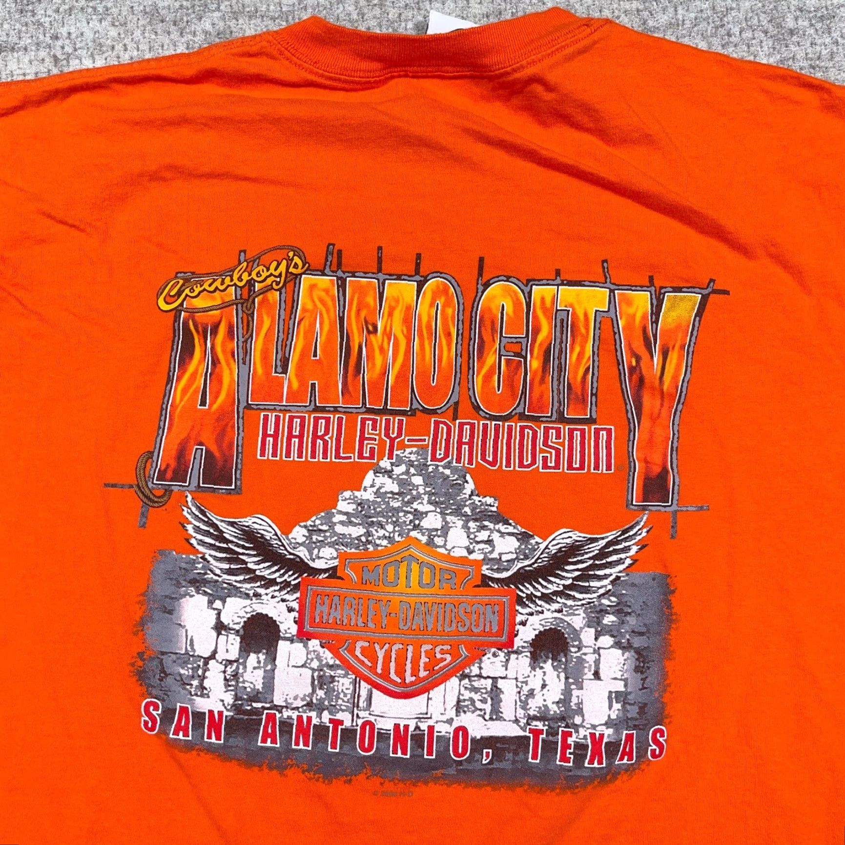 Harley Davidson Harley-Davidson Shirt Men XL Orange Buck Stops Here Alamo Fire Flames VTG Y2K 80s Grunge Retro Skull Graphic Print Tee T-Shirt Wearable… Size US XL / EU 56 / 4 - 4 Thumbnail