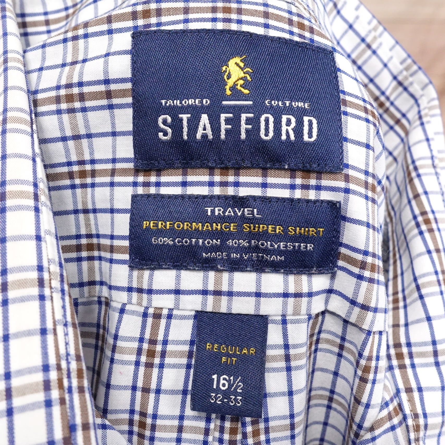 Stafford VINTAGE Stafford Check Dress Shirt Men Long Sleeve Cotton 16.5 Neck Business Casual Formal 90s Size 42R - 6 Thumbnail