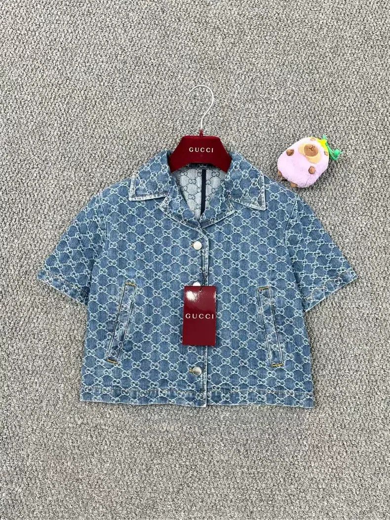 Gucci Gucci Dark blue old flower full print logo denim short-sle Size M / US 6-8 / IT 42-44 - 1 Thumbnail