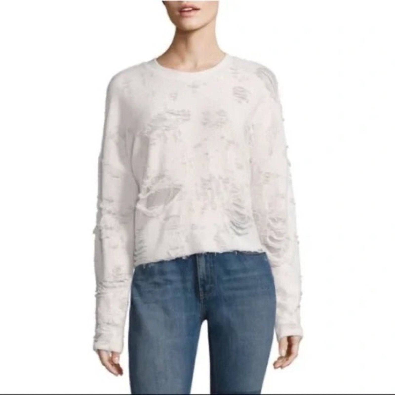 Iro IRO Jeans Sudami Distressed Crew Neck Sweater Beige S Size S / US 4 / IT 40 - 3 Thumbnail