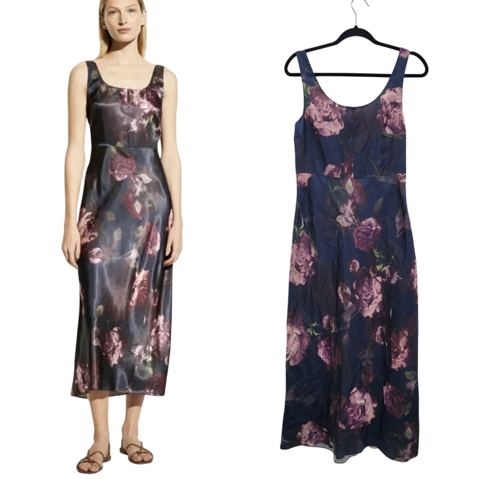 Vince Vince Night Garden Print Satin Square Neck Slip Maxi Dress S Size S / US 4 / IT 40 - 1 Thumbnail
