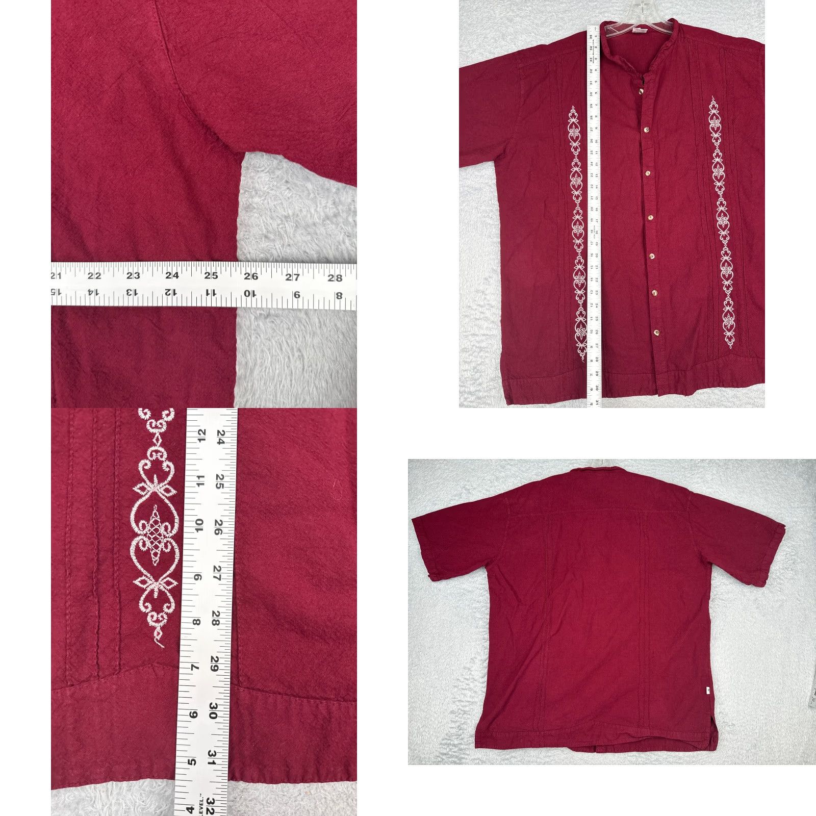 Vintage Adi's Guayabera Shirt Men's 42 Red Short Sleeve Button Embroidered 100% Cotton Aloha Beach Vacation Resort Size US XL / EU 56 / 4 - 8 Thumbnail