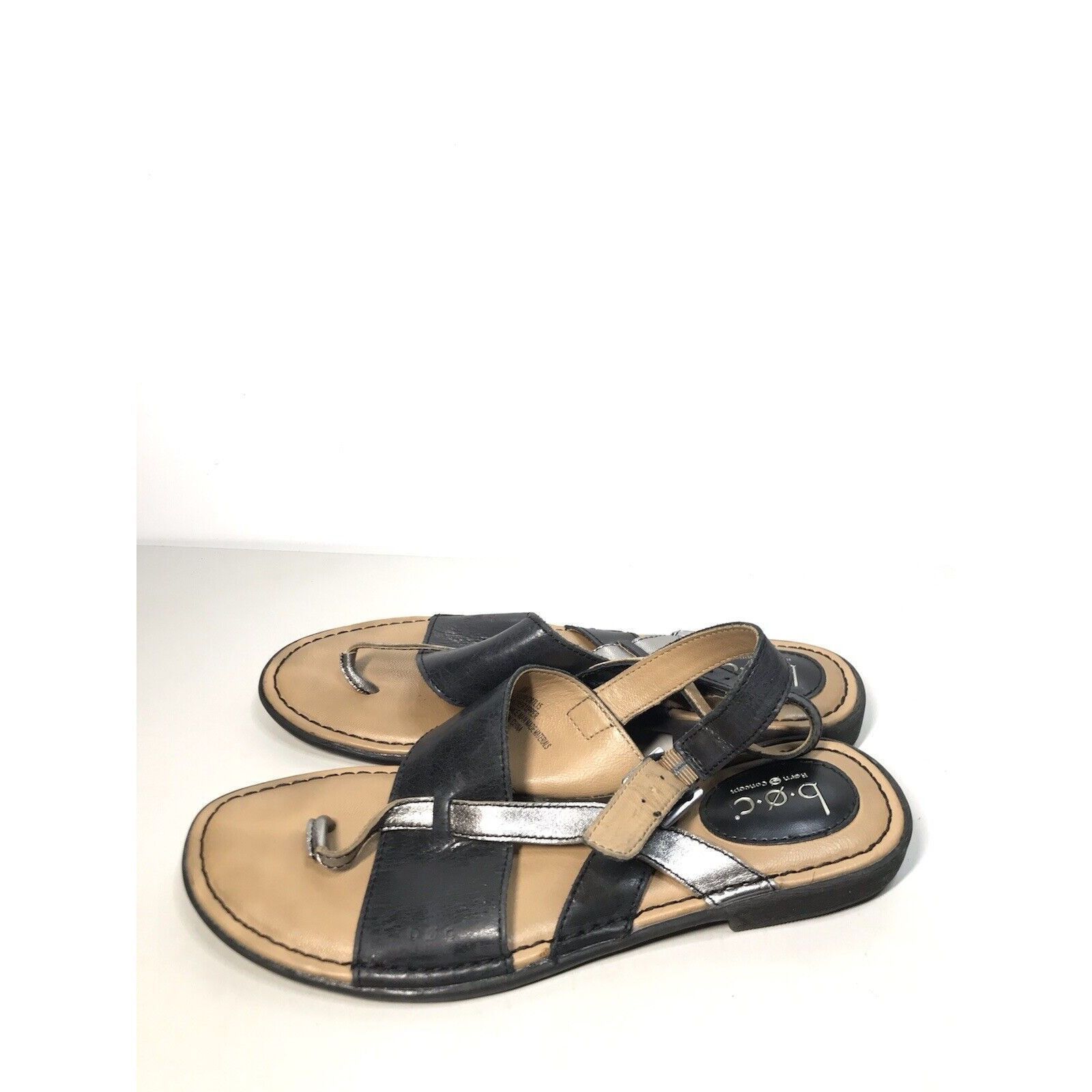 Born BOC Born Black Silver Leather Flip Flops Thong Strap Sandals Size US 8 / IT 38 - 1 Thumbnail