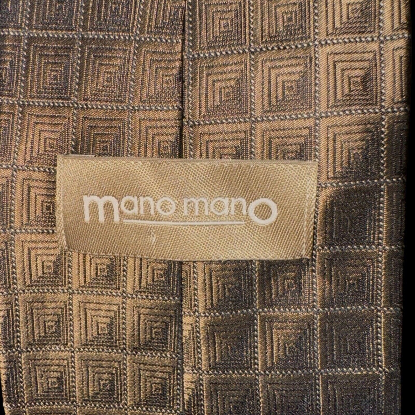 Designer Brown Mano Mano Geo Optical Illusion Squares Tie Silk 67” L Size ONE SIZE - 4 Thumbnail