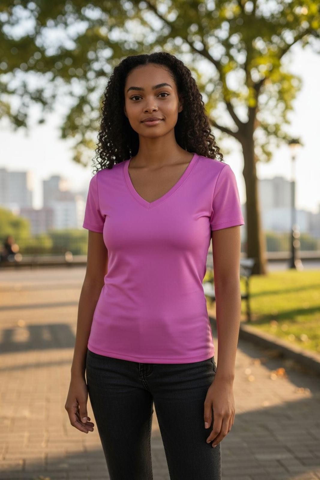 Champion Champion Women's Classic V-Neck Short Sleeve T-Shirt in Pink Size M / US 6-8 / IT 42-44 - 1 Thumbnail