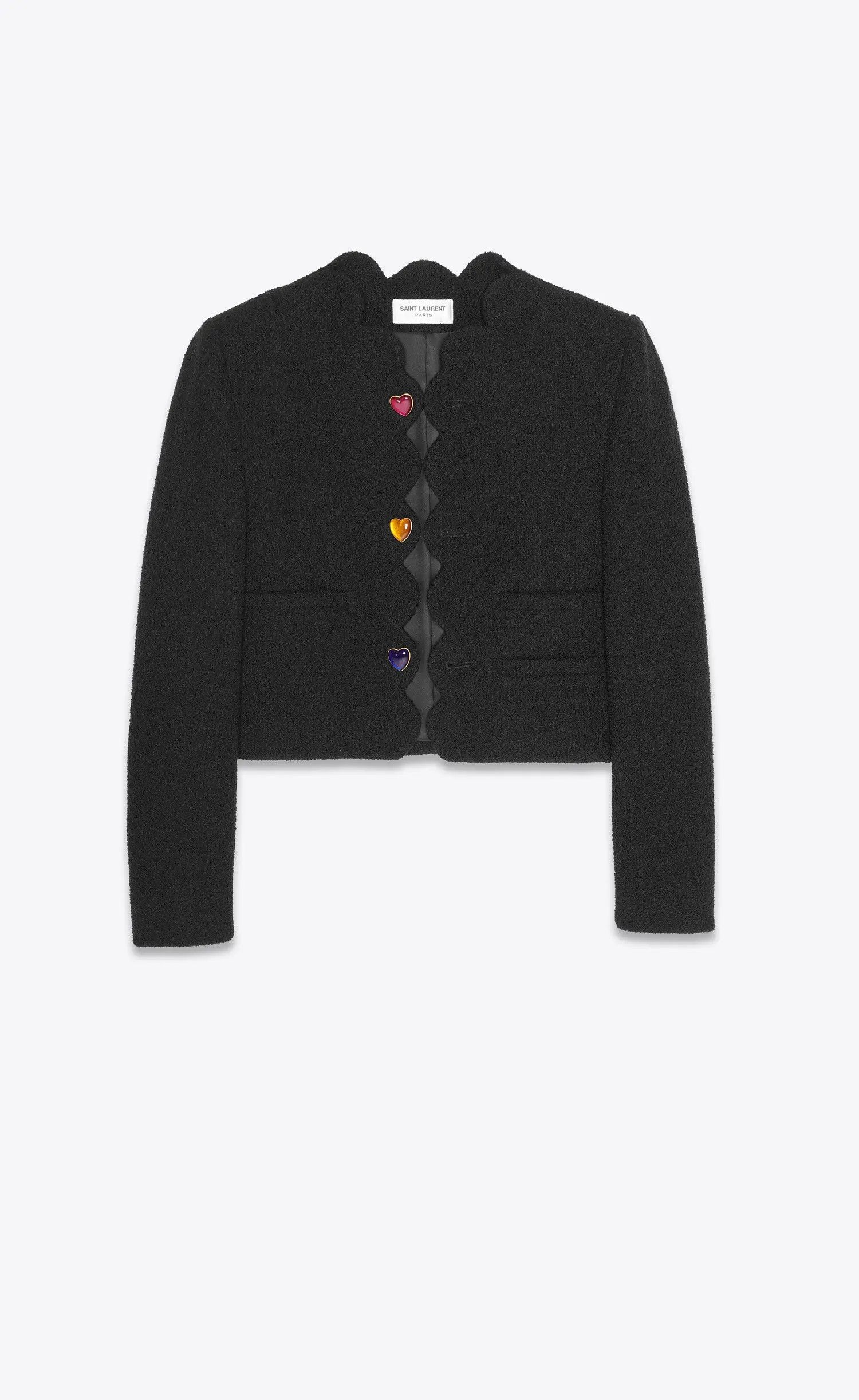 Saint Laurent Paris o1s1wg110225 686538 Cropped Jacket in Bouclé Tweed in Black Size S / US 4 / IT 40 - 1 Thumbnail