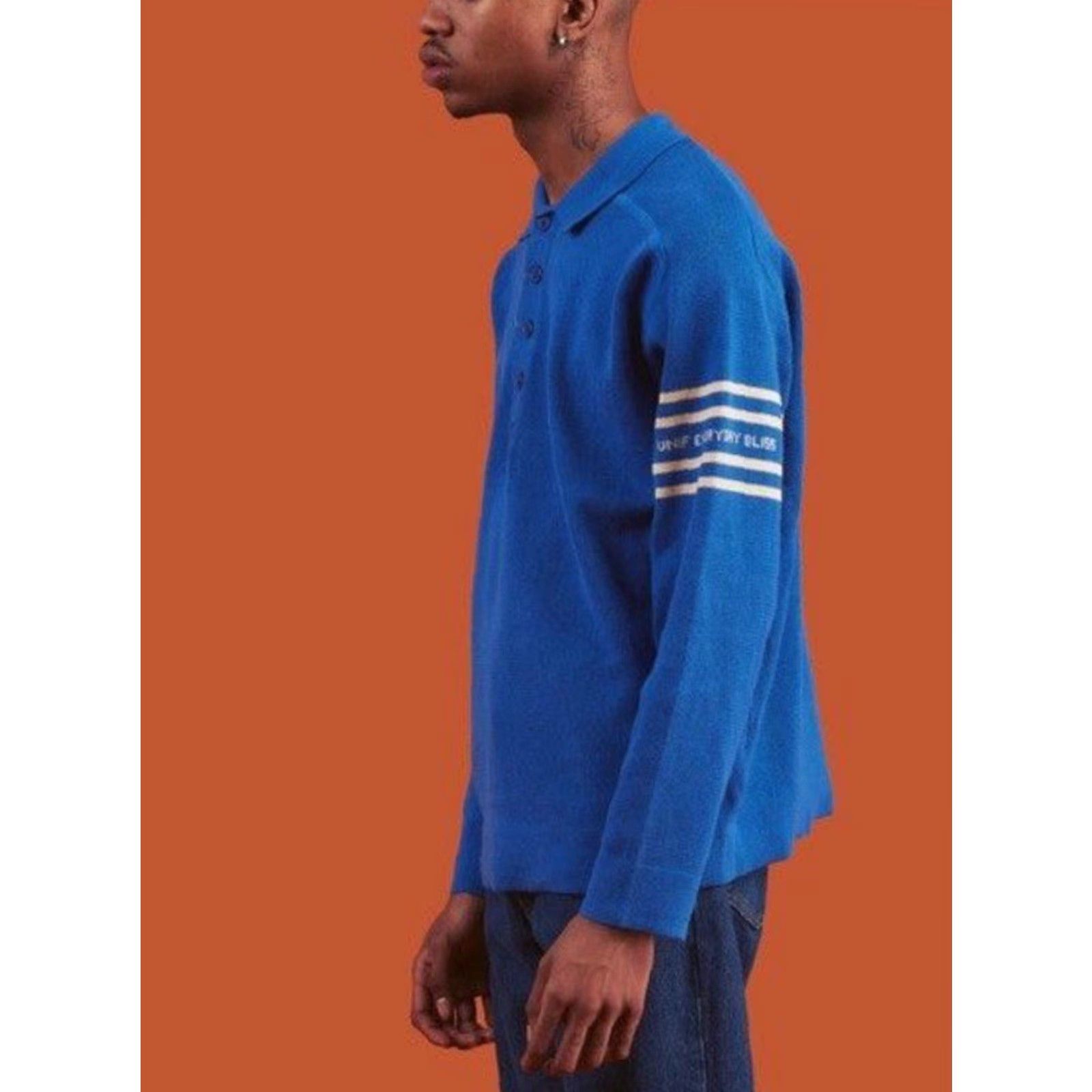 UNIF UNIF Everyday Bliss Fitz Blue Stripe Knit Rugby Polo Pullover Sweater Sz. M Size US M / EU 48-50 / 2 - 2 Thumbnail