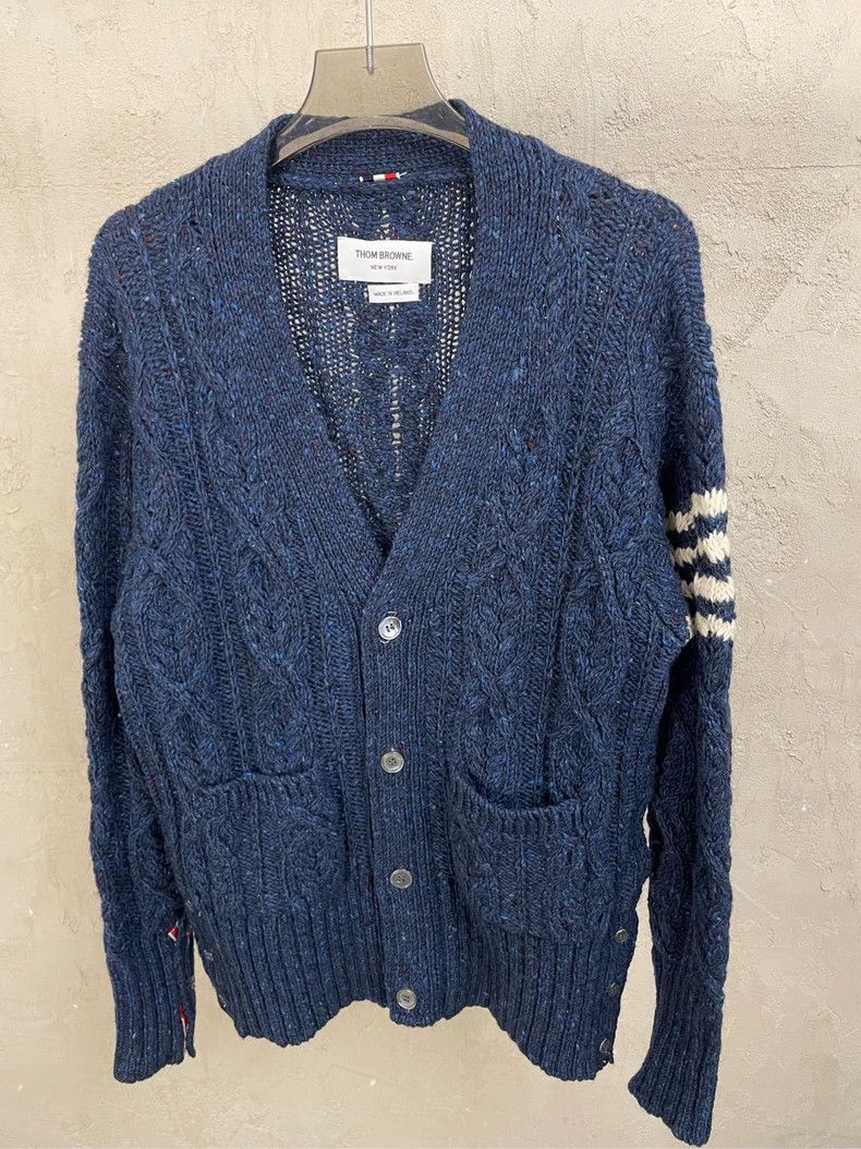 Thom Browne Thom browne Dark blue four-striped wool cardigan jacket 250 Size US L / EU 52-54 / 3 - 3 Thumbnail