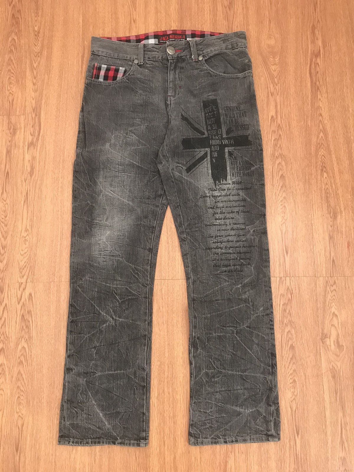 image of Archival Clothing x Kmrii Vintage 2004 Jack Serika Printed Denim in Charcoal (Size 34)