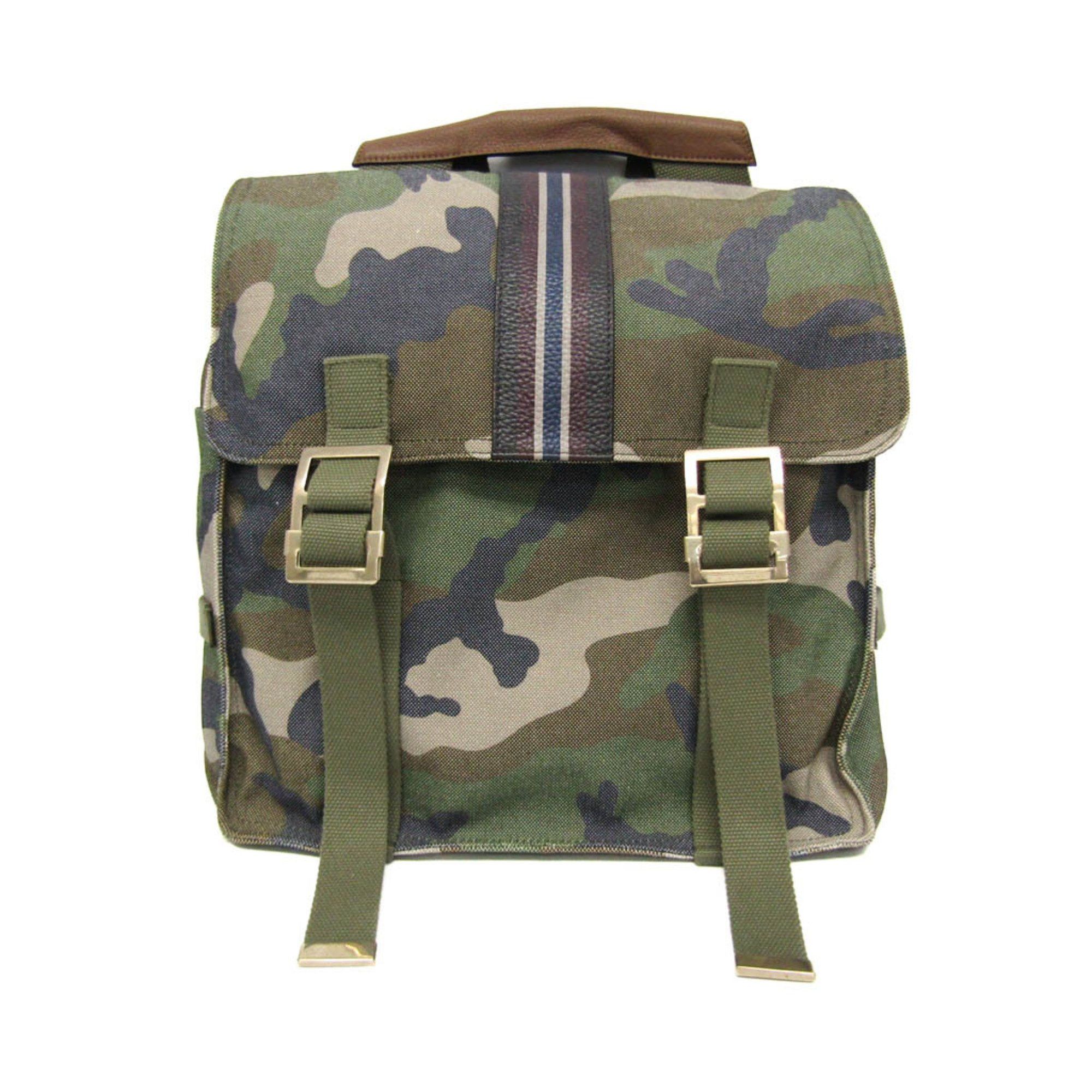 Valentino Valentino Garavani Military Women,Men Leather,Canvas Backpack Khaki Size ONE SIZE - 1 Thumbnail