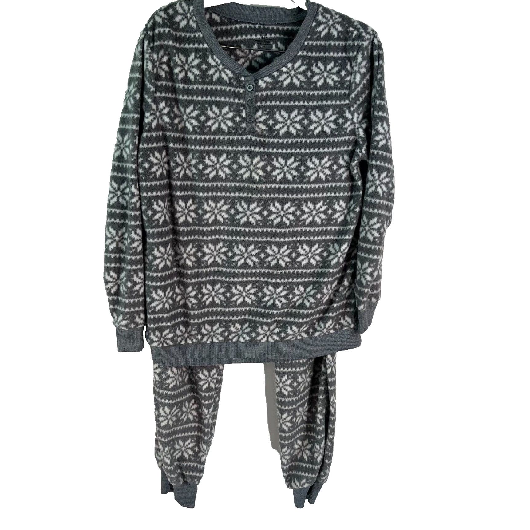 Vintage Snowflake Fleece Henley Top Tapered Leg Gray Pajama Set Size L Womens Size L / US 10 / IT 46 - 2 Thumbnail