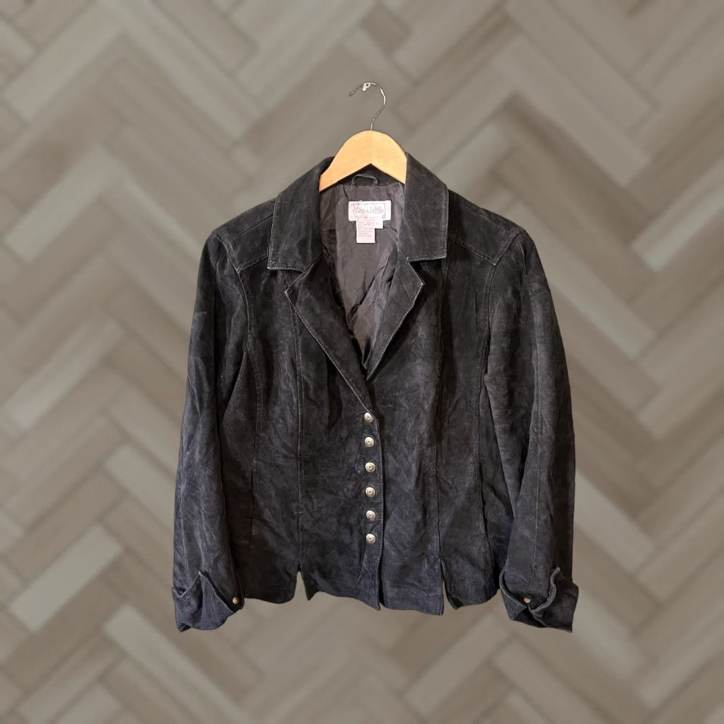Olive Live a Little Black Suede Button Up Leather Jacket Women's Size Large Size L / US 10 / IT 46 - 1 Thumbnail
