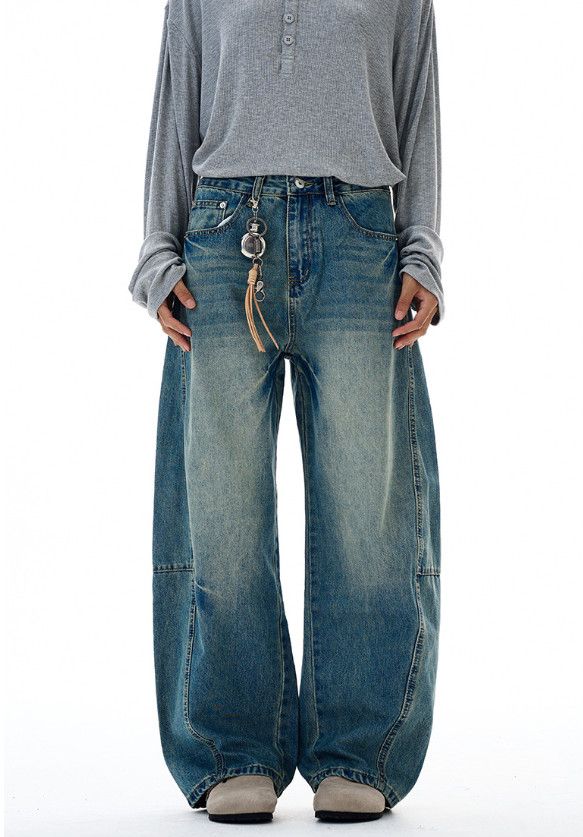 Japanese Brand American retro washed distressed patchwork curved jeans Size US 32 / EU 48 - 1 Thumbnail