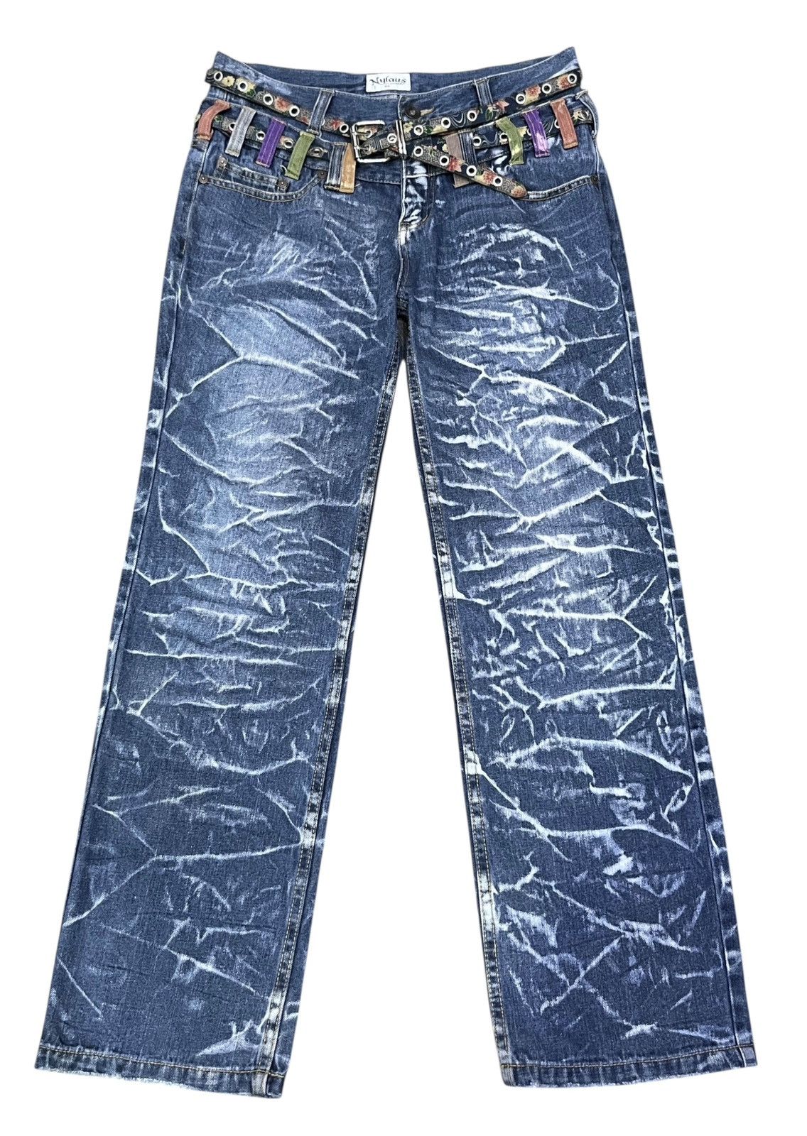Japanese Brand 💥Nylaus Double Waist Tiger Stripe Acid Wash Straight Jeans Size US 32 / EU 48 - 5 Thumbnail