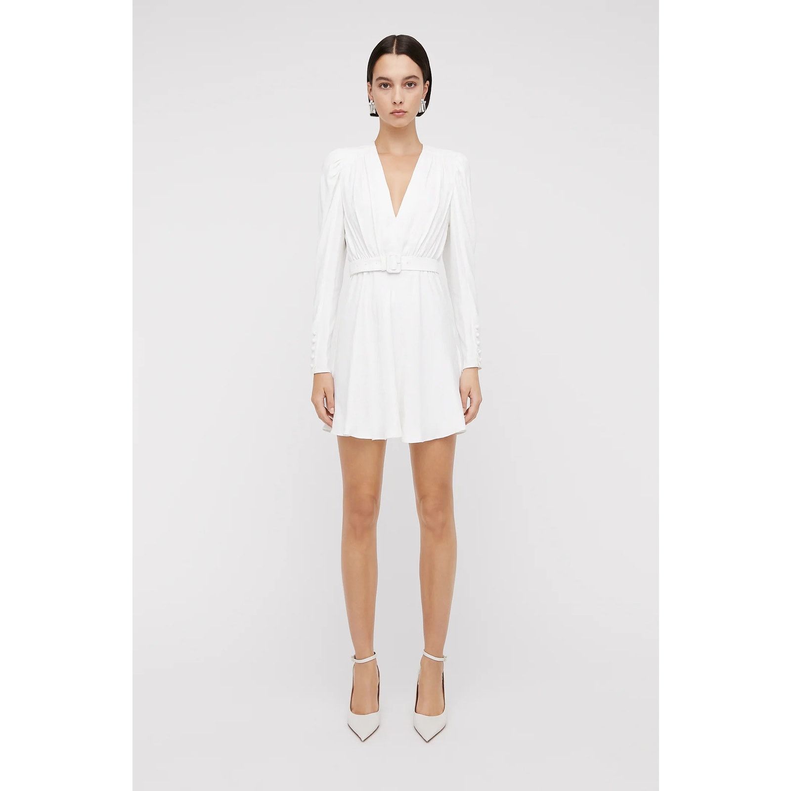 image of Scanlan Theodore Jacquard Cream Long Sleeve Mini Dress 6, Women's (Size Medium)