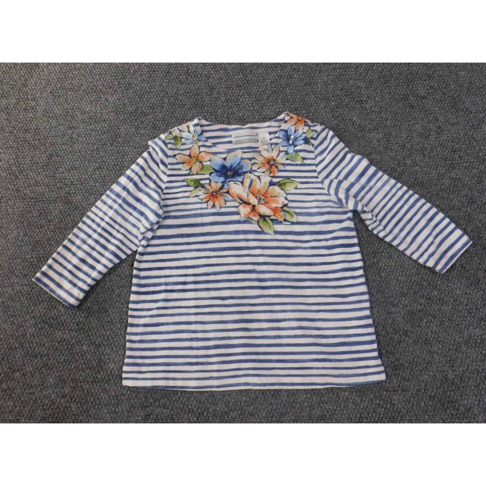 Vintage Alfred Dunner Blouse Shirt Petite PS Women Blue Stripe Knit Cotton Spandex V-Neck Long Sleeve Stretch Casual Size S / US 4 / IT 40 - 3 Thumbnail