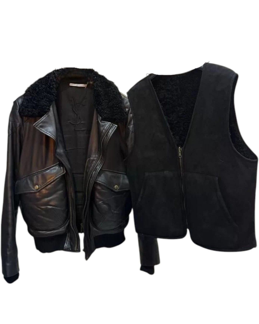 Yves Saint Laurent RIVE GAUCHE SHEARLING LINING LEATHER BOMBER JACKET Size US M / EU 48-50 / 2 - 3 Thumbnail