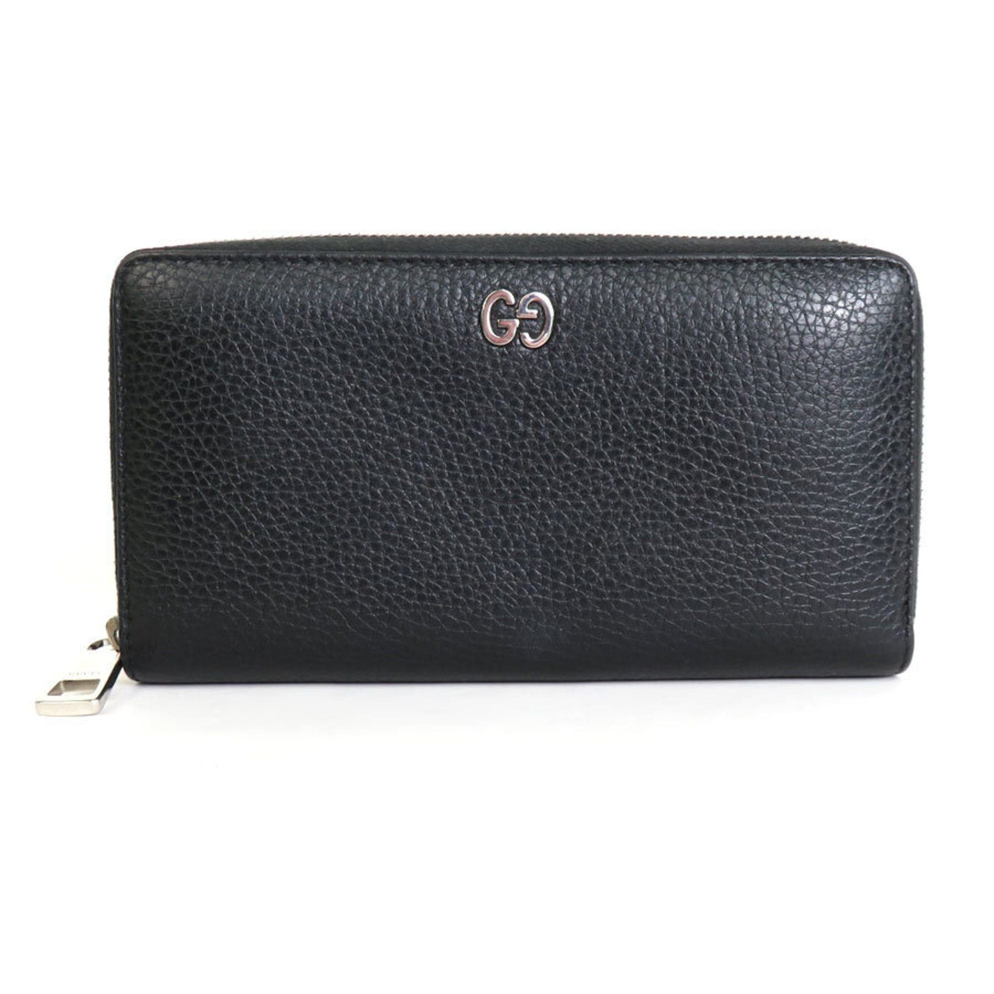 image of Gucci Round Zipper Long Wallet Leather Black Unisex 473928 H29455A, Women's