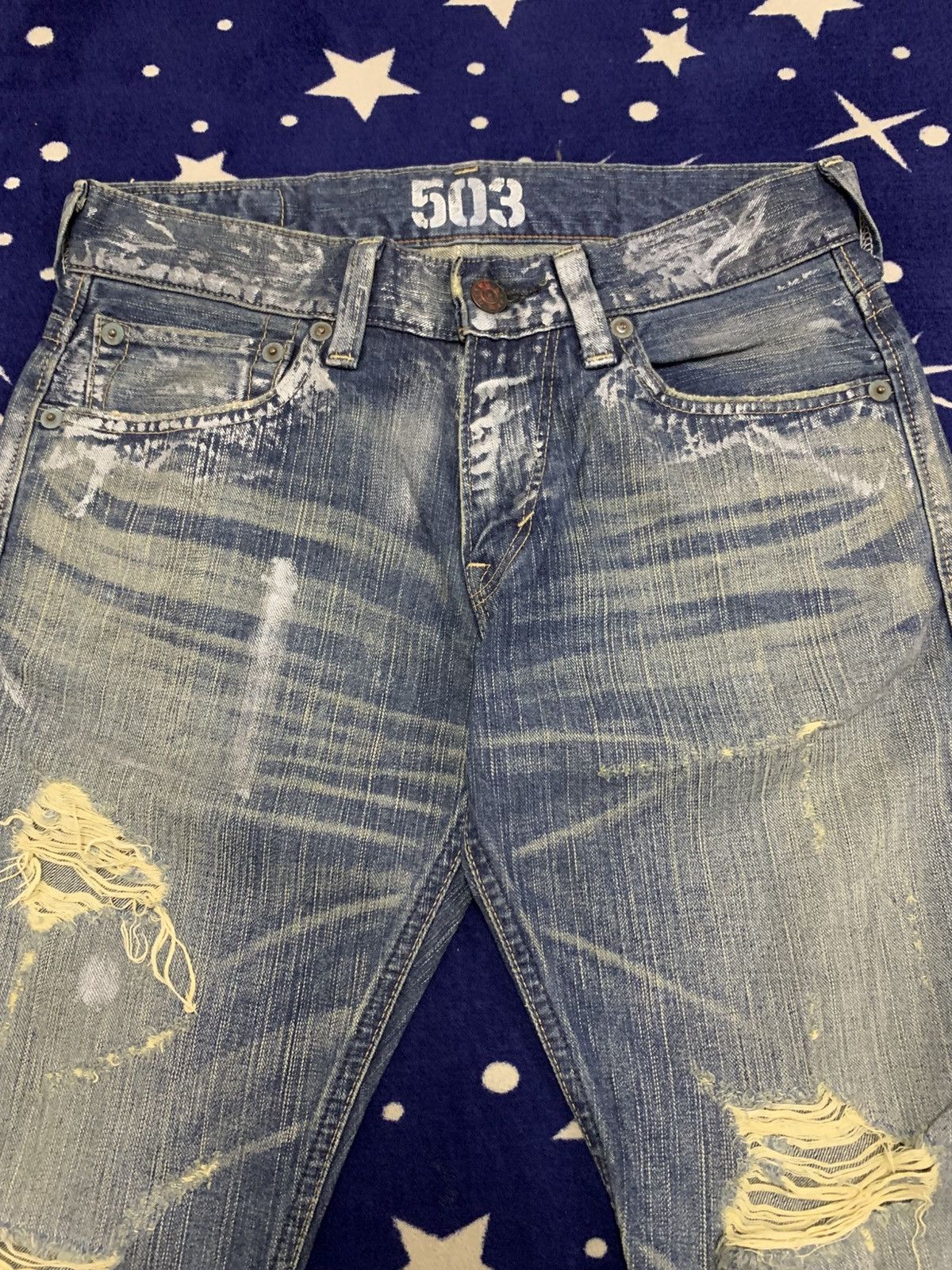 Edwin Vtg EDWIN Blue Trip 503 Distressed Painted Jeans Size US 32 / EU 48 - 4 Thumbnail