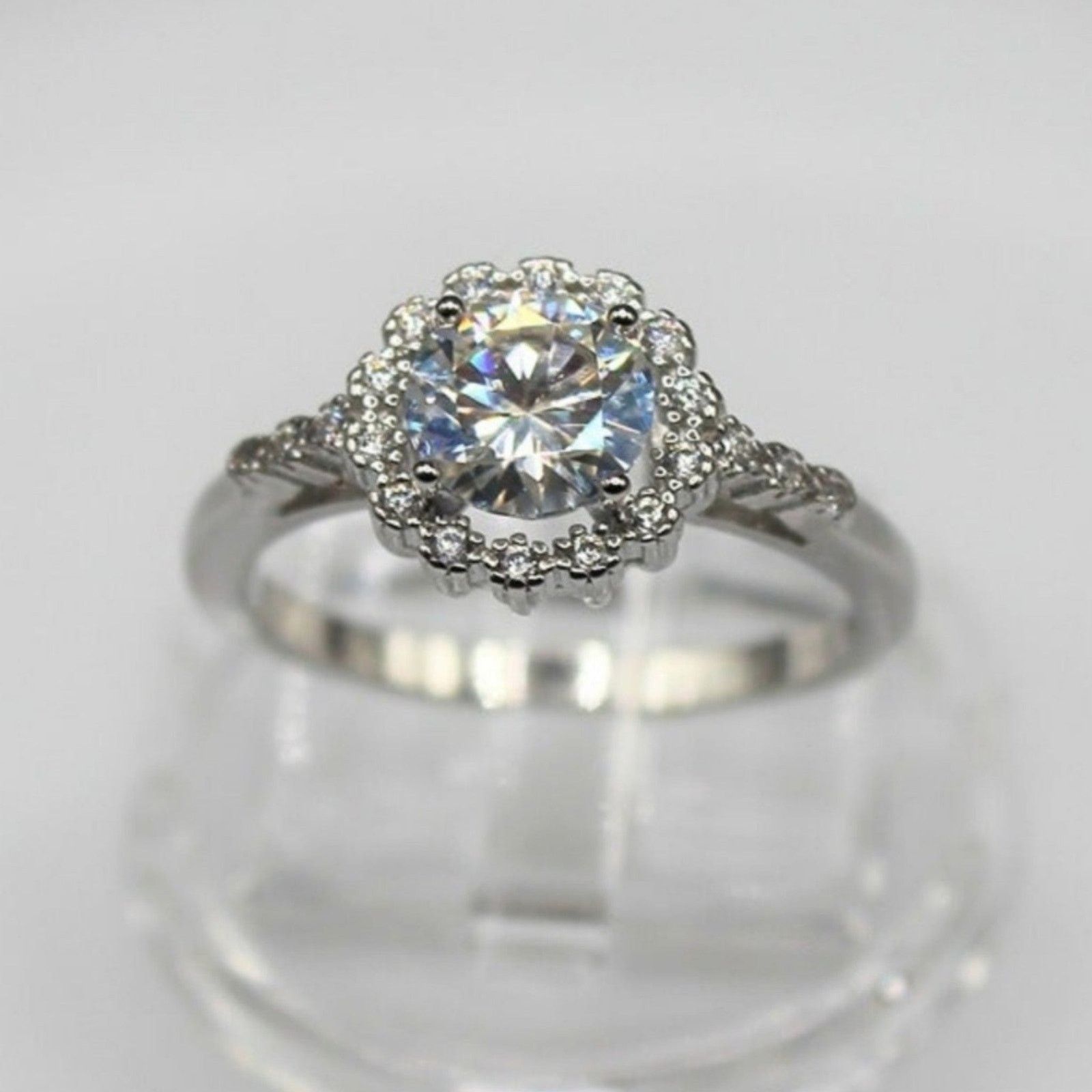 Other 1 Ct Moissanite Ring Halo-Style Flower Silver 6 Size ONE SIZE - 3 Thumbnail